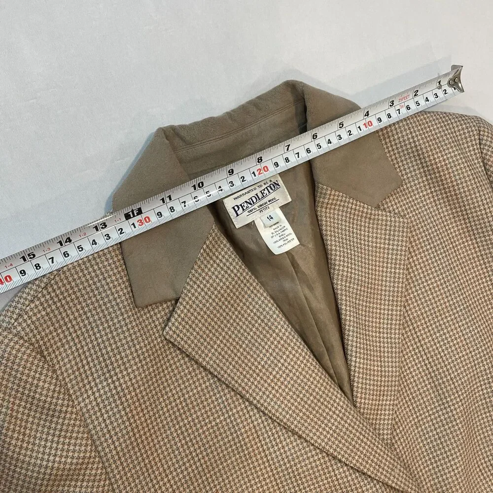 ~ Pendleton 14p Blazer Jacket Women Virgin Wool Houndstooth Notch Collar Petite